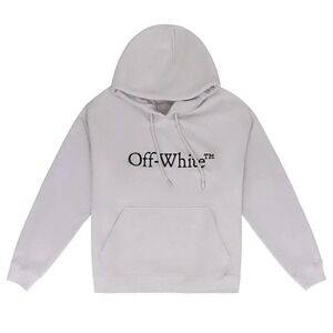 Off-White Big Bookish Skate Hoodie Light Stone Black Arched Logo Mens L NEW